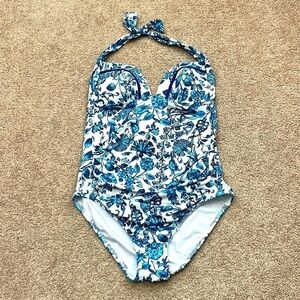 JETS by Jessika Allen Floral Halter Top One Piece Swimsuit
